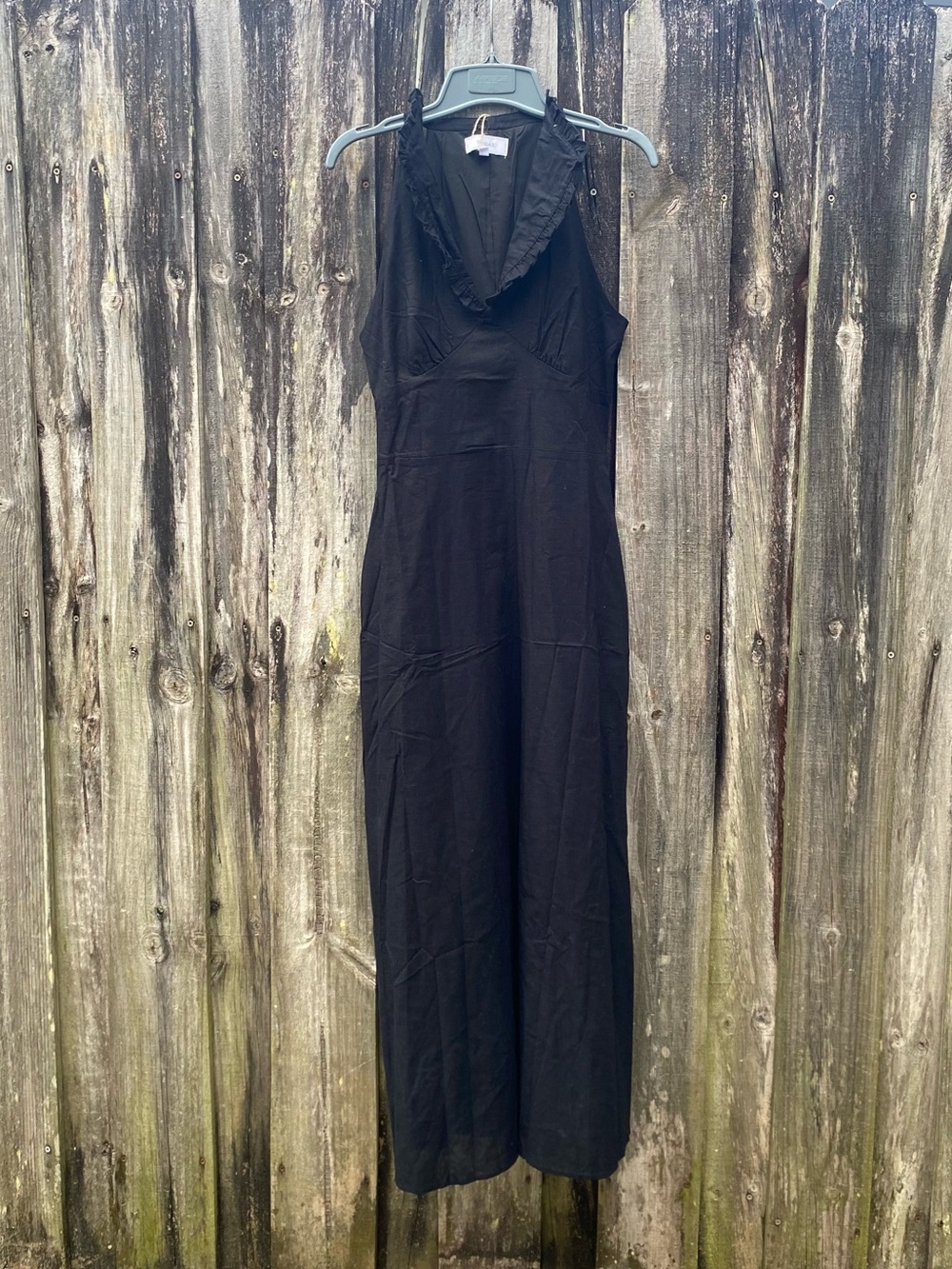 Rihoas Black Sleeveless Maxi Dress with V-Neck Ruffle Sz M
